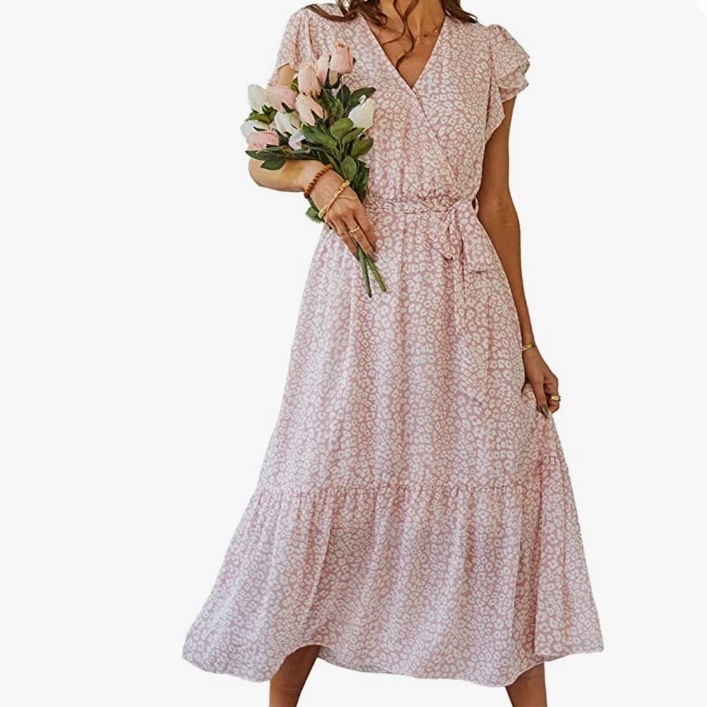 Long Pink Dress with Tie